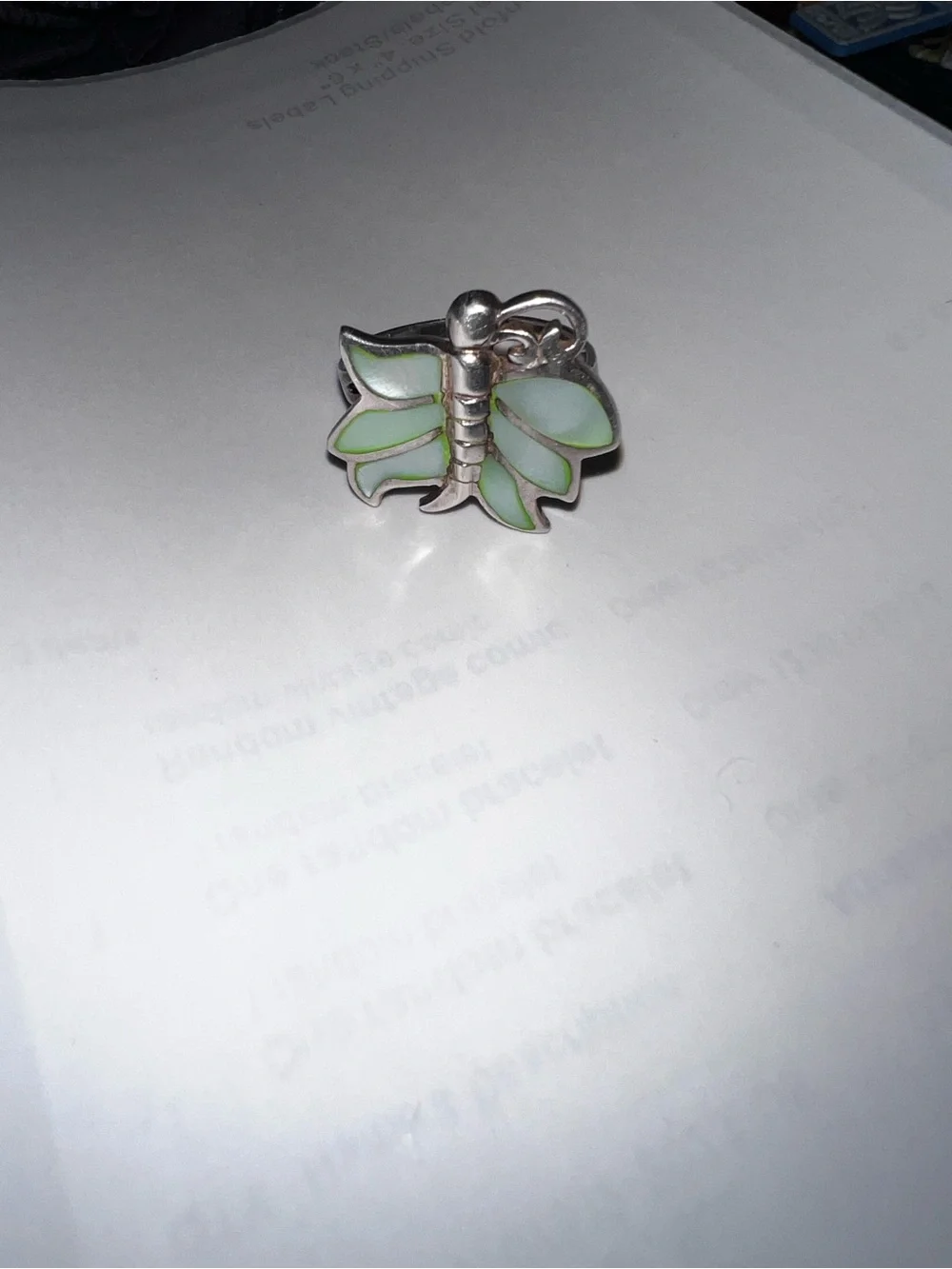 Sterling Silver Green Enamel Butterfly Vintage Ring